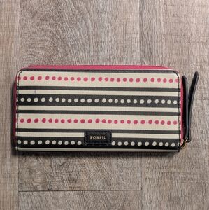Fossil Eliza Billfold Clutch Wallet Black And Pink Polkadot
